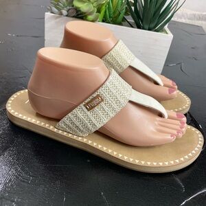 Flojos Cream and Tan Sandals with Embellished Strap size 11 W